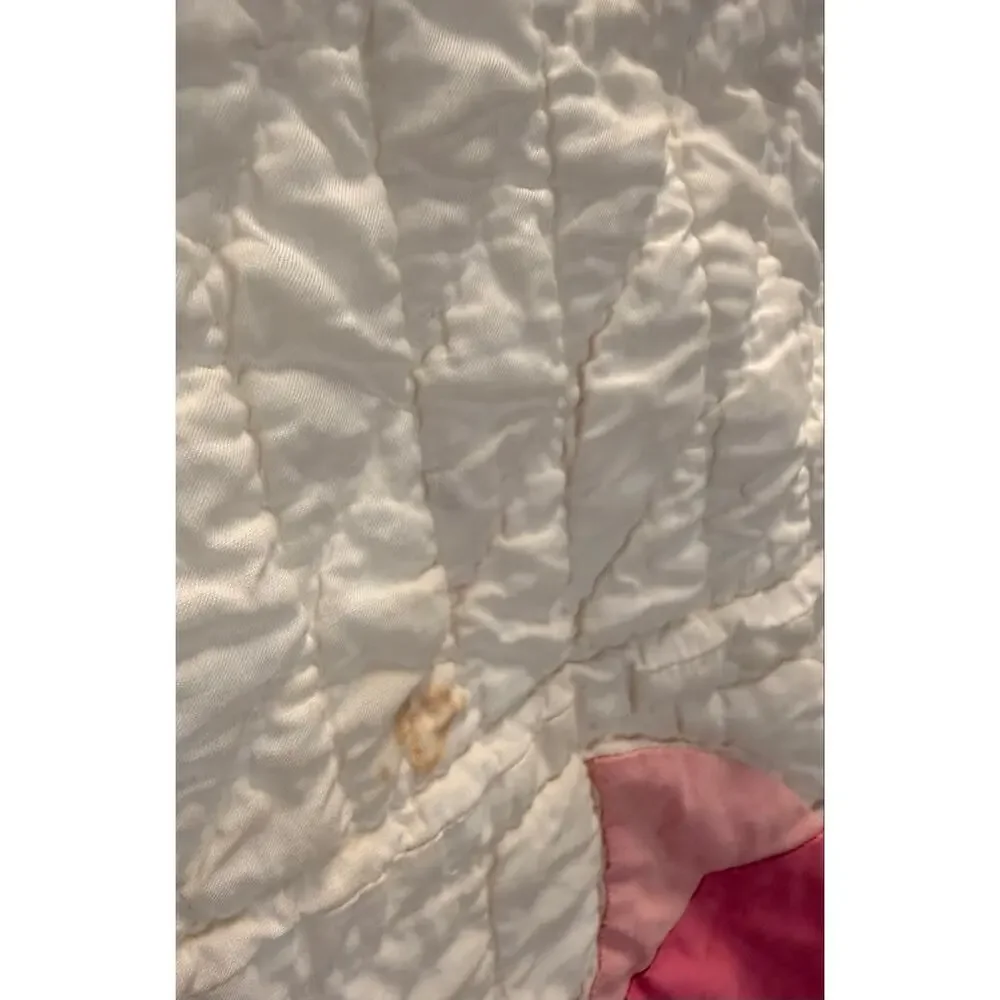 Vintage Handmade Hand Sewn Quilt Pink Floral Applique Cottagecore Romantic